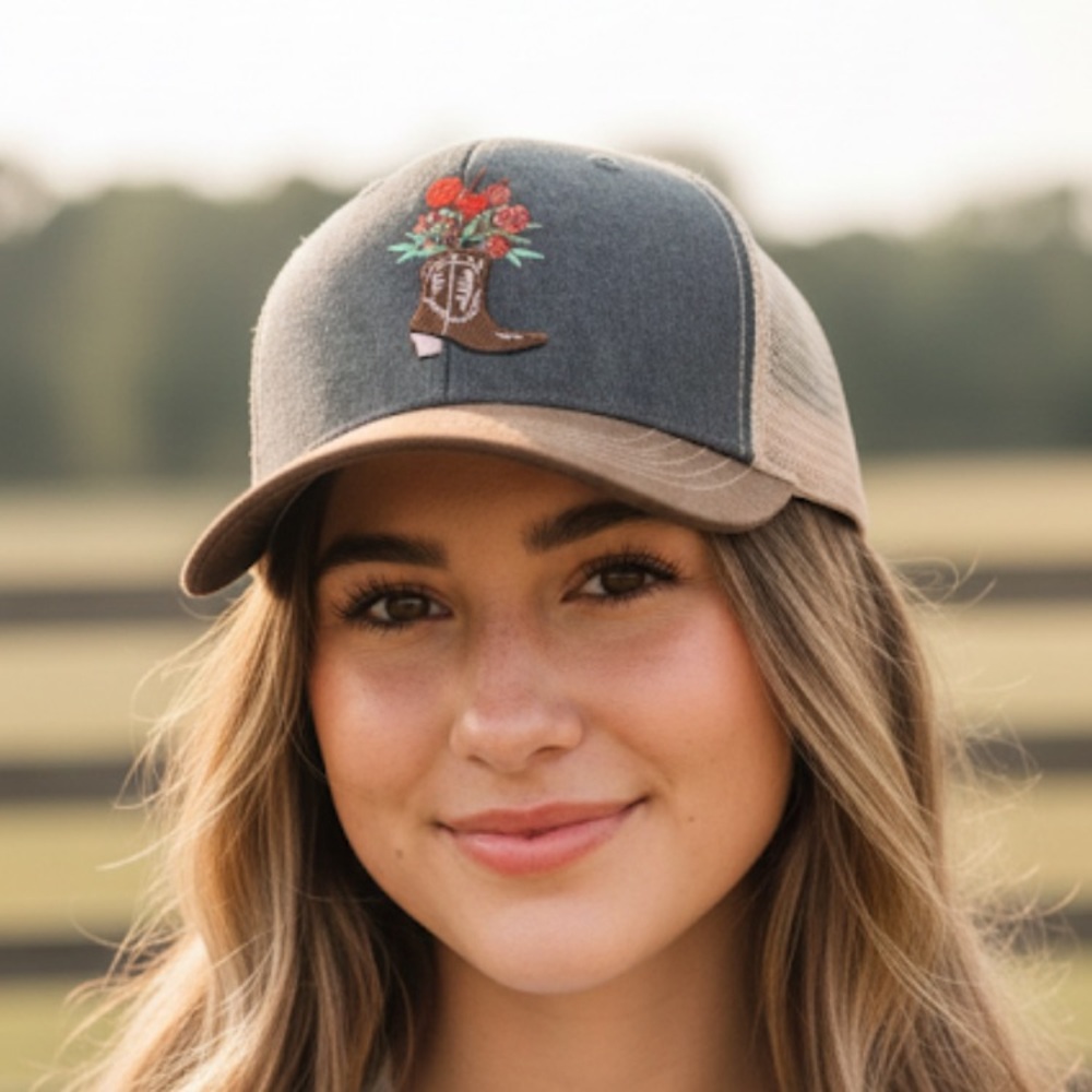 Embroidered Floral Cowboy Boot Cap new no tags